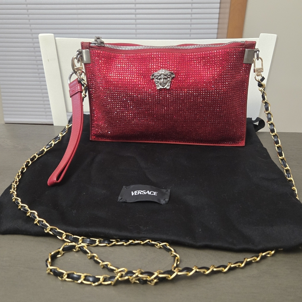 Authentic Versace Red Swarvoski Bag In Good Condition